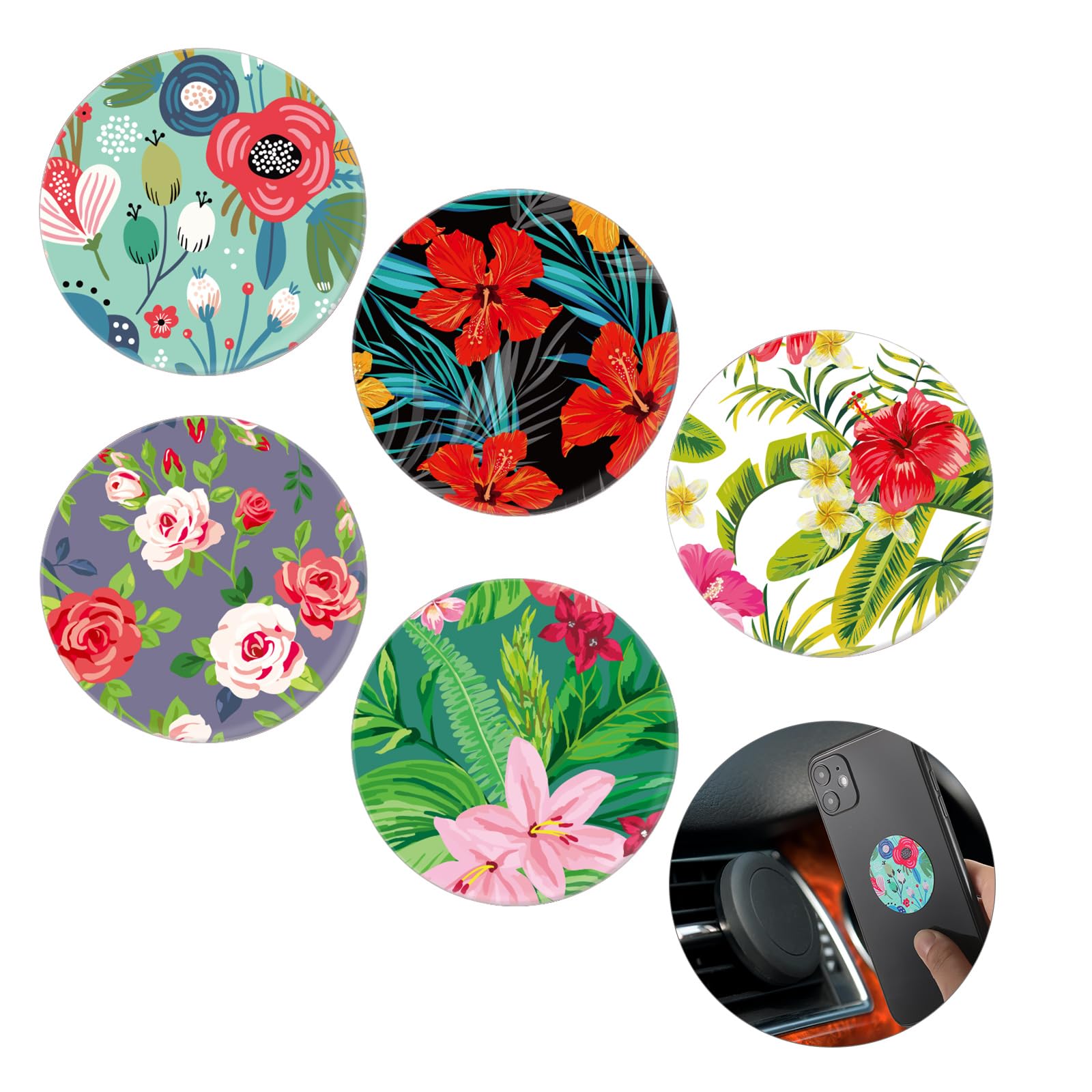 Weewooday 8 Pcs Phone Magnet Car Metal Mount Plate for Cell Holder Compatible with Magnetic Car Mounts Replacement Sticker(Summer Flower Style)