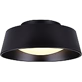 Canarm Dion 14-Inch LED Flush Mount Ceiling Light, Matte Black Acrylic Drum, Integrated Dimmable LED, Damp Rated Lighting for