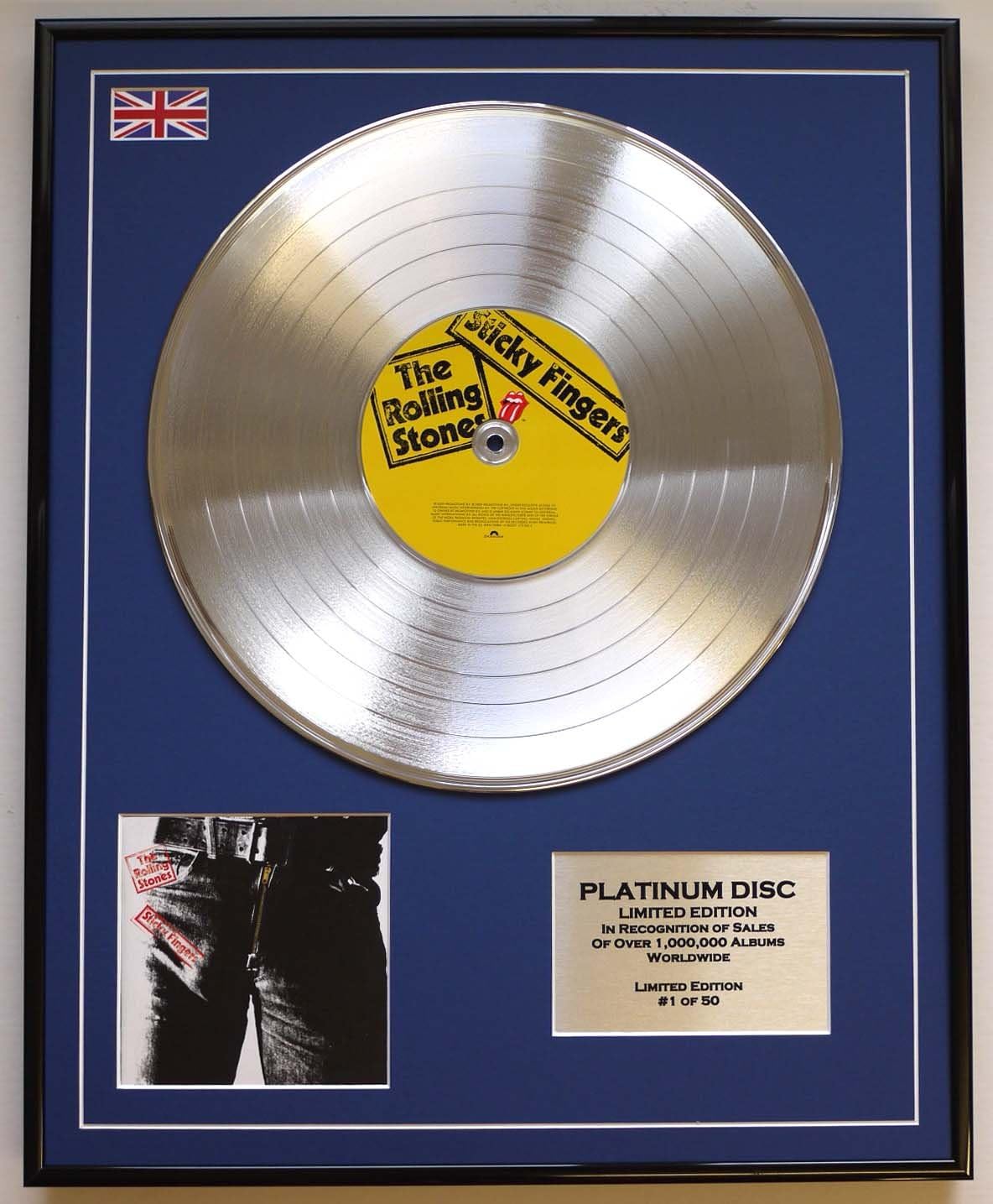 ROLLING STONES/LTD EDITION CD PLATINUM DISC/RECORD/STICKY FINGERS, Black, 50.8L x 40.6W cm
