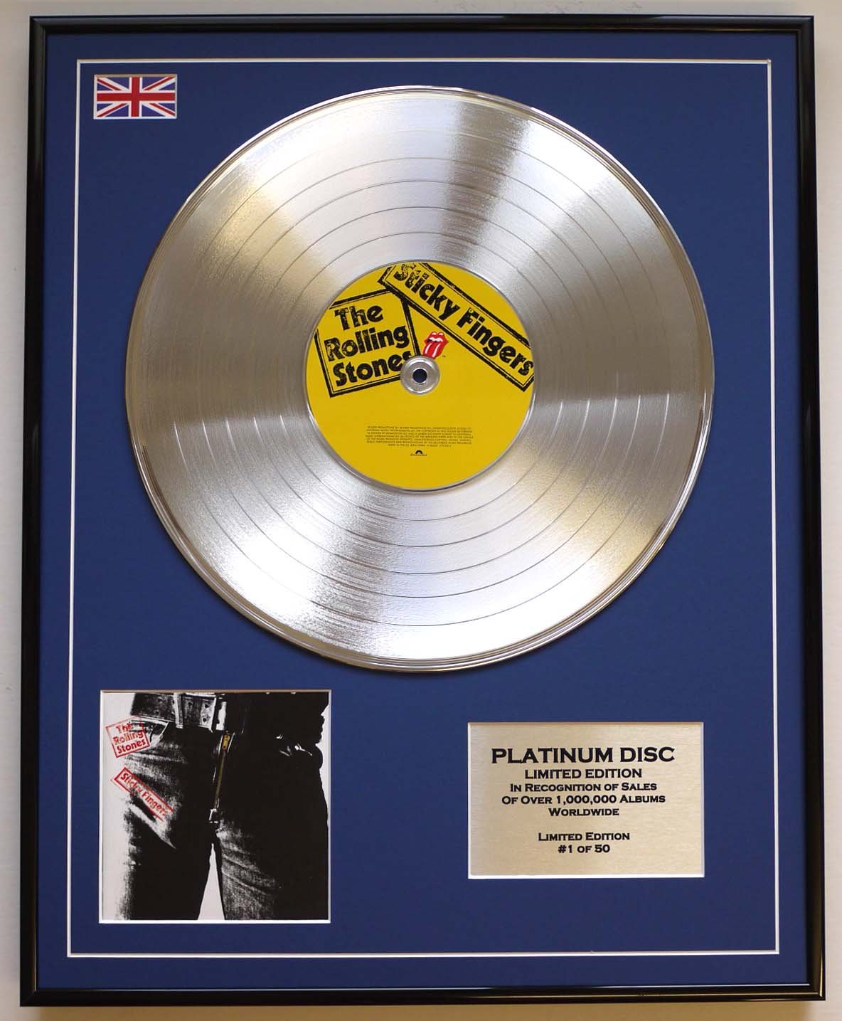 ROLLING STONES/LTD EDITION CD PLATINUM DISC/RECORD/STICKY FINGERS