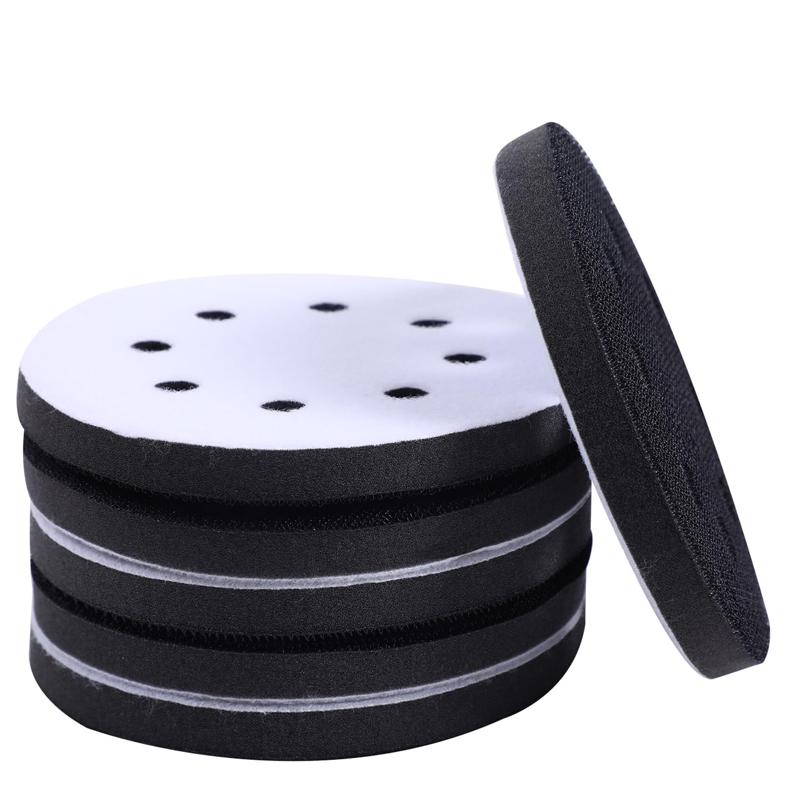 Photo 1 of 5 Inch 8 Holes Hook and Loop Soft Sponge Cushion Interface Buffer Pad, Soft Density Sanding Pads Sander Cushion Buffer Backing Pad for Automotive Woodworking Polishing, 6 Pack