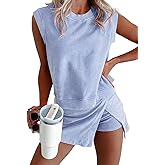 miduo Womens Summer 2 Piece Lounge Sets Mineral Wash Cotton Tank Top Lined Split Skirt Set