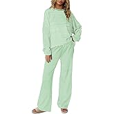 Panadila Womens 2 Piece Lounge Sets Striped Long Sleeve Pajama Set Oversized Tshirts Wide Leg Pant Loungewear