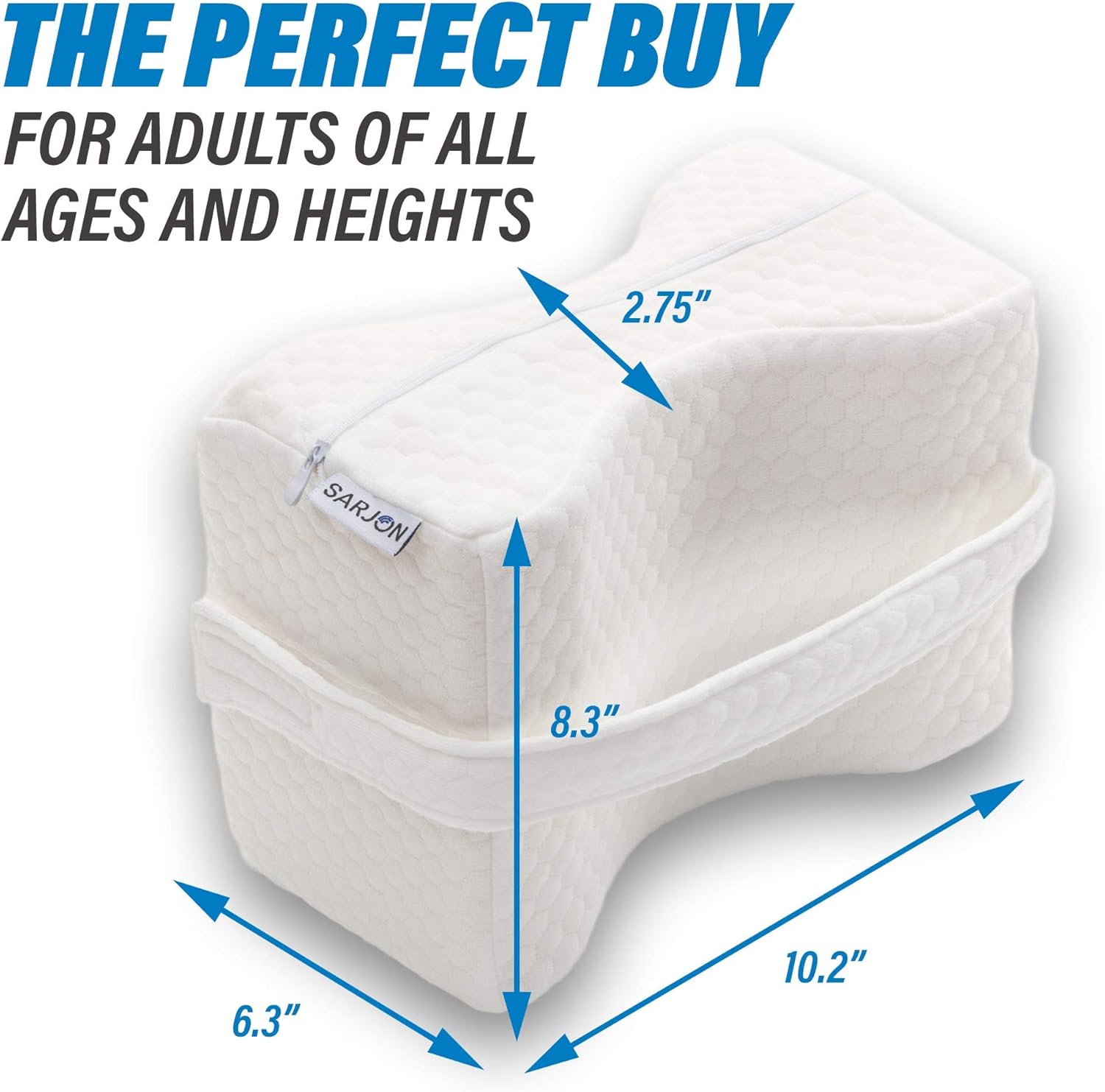 SARJON Premium Memory Foam Knee Pillow. Orthopedic Side Sleeper Wedge Pillow for Back, Leg, Hip, Joint, Pregnancy & Sciatica Pain Relief. Soft Bamboo Washable Cover with Adjustable Strap. White.: Home & Kitchen