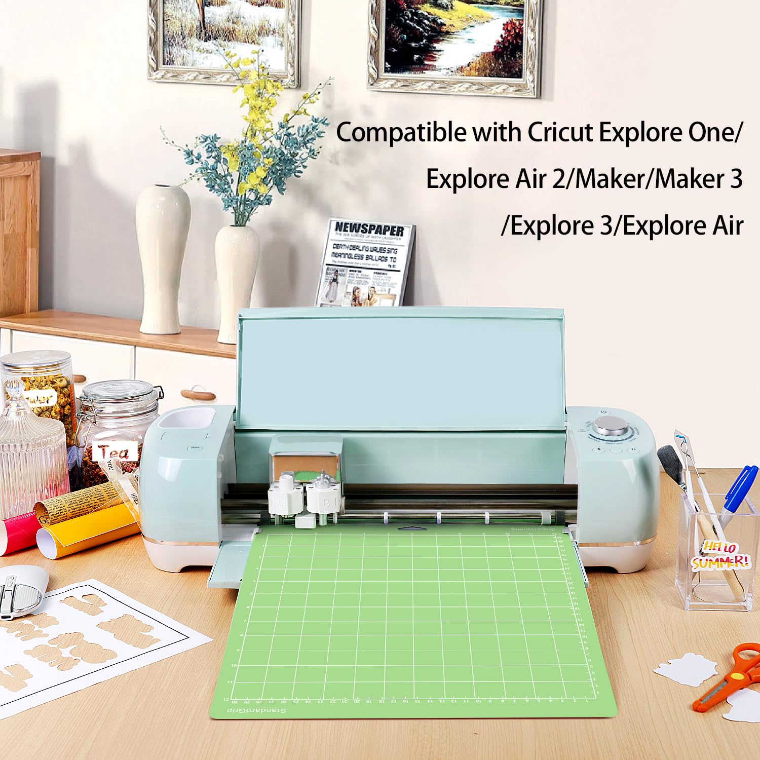 Gwybkq Cutting Mat, Compatible With Cricut Explore One/Air/Air 2/Maker 8 Pack 12x12 Inch Standard Green Grip Adhesive Sticky Non-Slip Durable Mat Cut Mats Replacement Accessories
