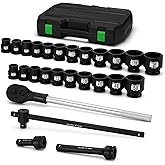 TecoTek 3/4" Drive Shallow 6-Point Impact Socket Set, 27-Piece Jumbo Assortment, CR-MO, SAE (7/8-Inch to 2-Inch) and Metric (