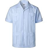 VATPAVE Mens Linen Cuban Guayabera Shirts Casual Button Down Short Sleeve Summer Shirts