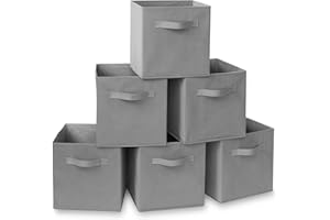 Casafield Set of 6 Collapsible Fabric Cube Storage Bins, Gray - 11" Foldable Cloth Baskets for Shelves, Cubby Organizers & More