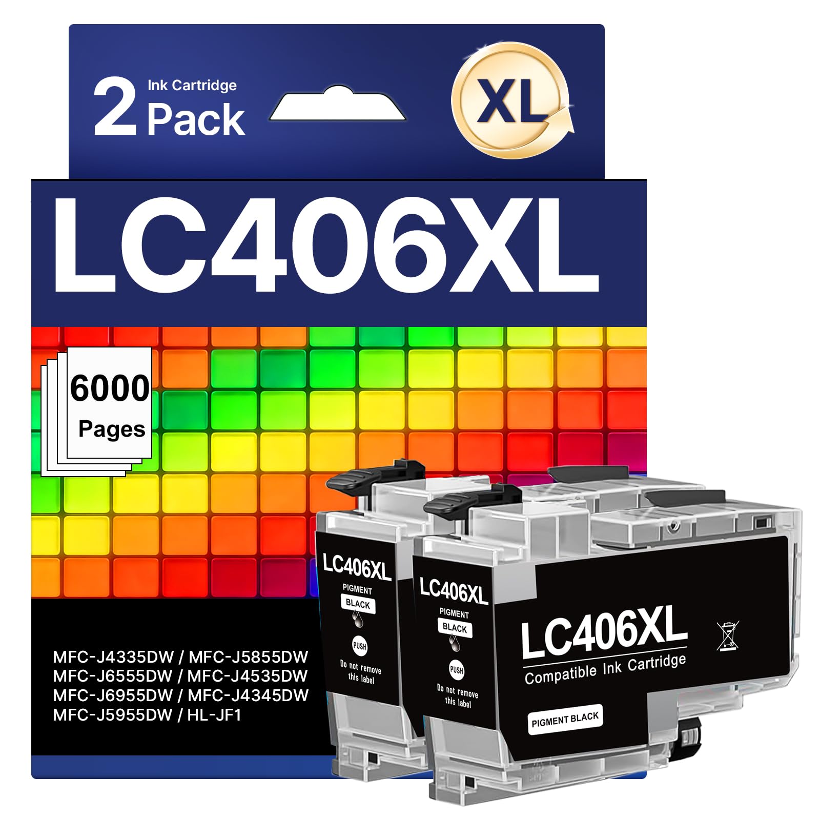 Photo 1 of 2 Pack LC406XL Black Ink Replacement for Brother LC406 Ink Cartridges LC406 Ink Cartridges for Brother Printer Compatible with MFC-J4535DW MFC-J4335DW MFC-J5855DW MFC-J6555DW MFC-J6955DW