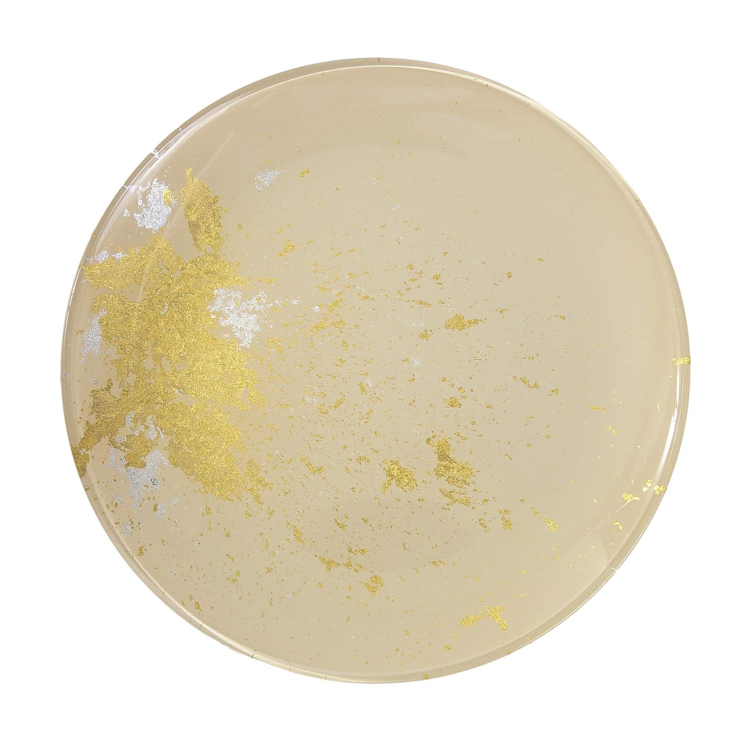 Syosaku Japanese Urushi Glass Flat Dinner Plate Φ11-inch Light Beige with Gold Leaf, Dishwasher Safe