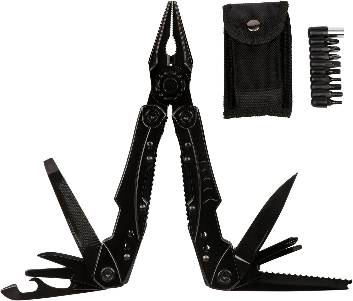 Multi Purpose Pliers Stainless Steel- GETUHAND 15-in-1 Multitool Pliers for Men with Folding Pliers/Folding Knife/Saw/Screwdriver/Can Opener/Folding Saw/Bit Set