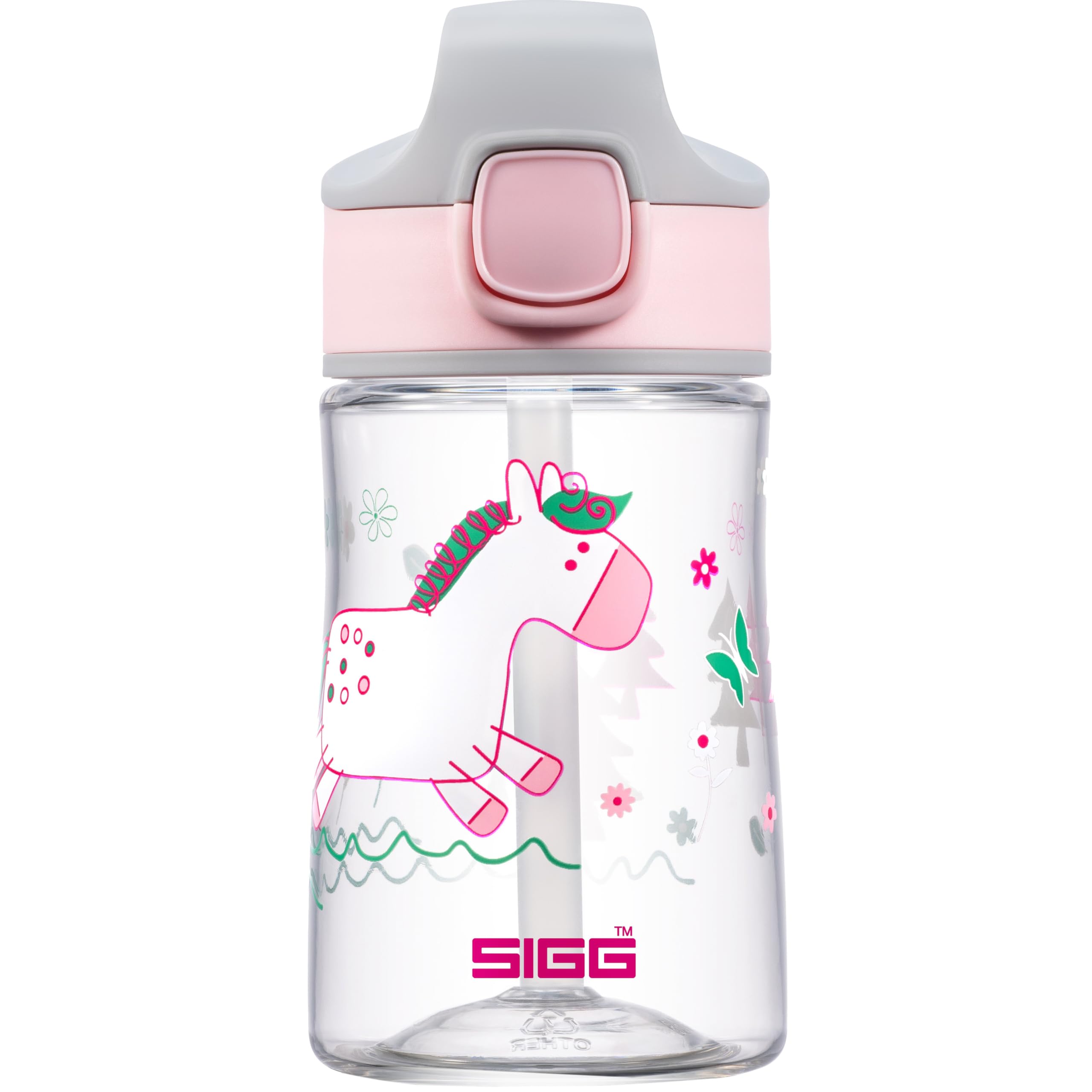 Sigg - Aluminium Kids Water Bottle - Miracle Pony Friend - With Straw - Leakproof - Lightweight - BPA Free - Scratch & Break Resistant - School & Sports - Light Pink - 0.35L — image 1