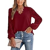 CUPSHE Women Lace Elegant Blouse Long Sleeve Eyelet V Neck Dressy Party Floral Tops Scalloped V Neck
