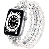 MOFREE Beaded Bracelet Compatible with Apple Watch Band 38mm/40mm/41mm/42mm, Fashion Elastic Stretch Women Bands for iWatch Series 11/10/9/8/7/SE/6/5/4/3/2/1 iPhone Watch Strap Bands White