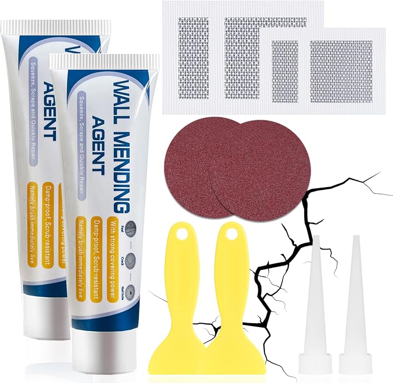 ELALRAU Wall Filler Repair Kit 100g x2, Drywall Patch, Scraper, Sandpaper