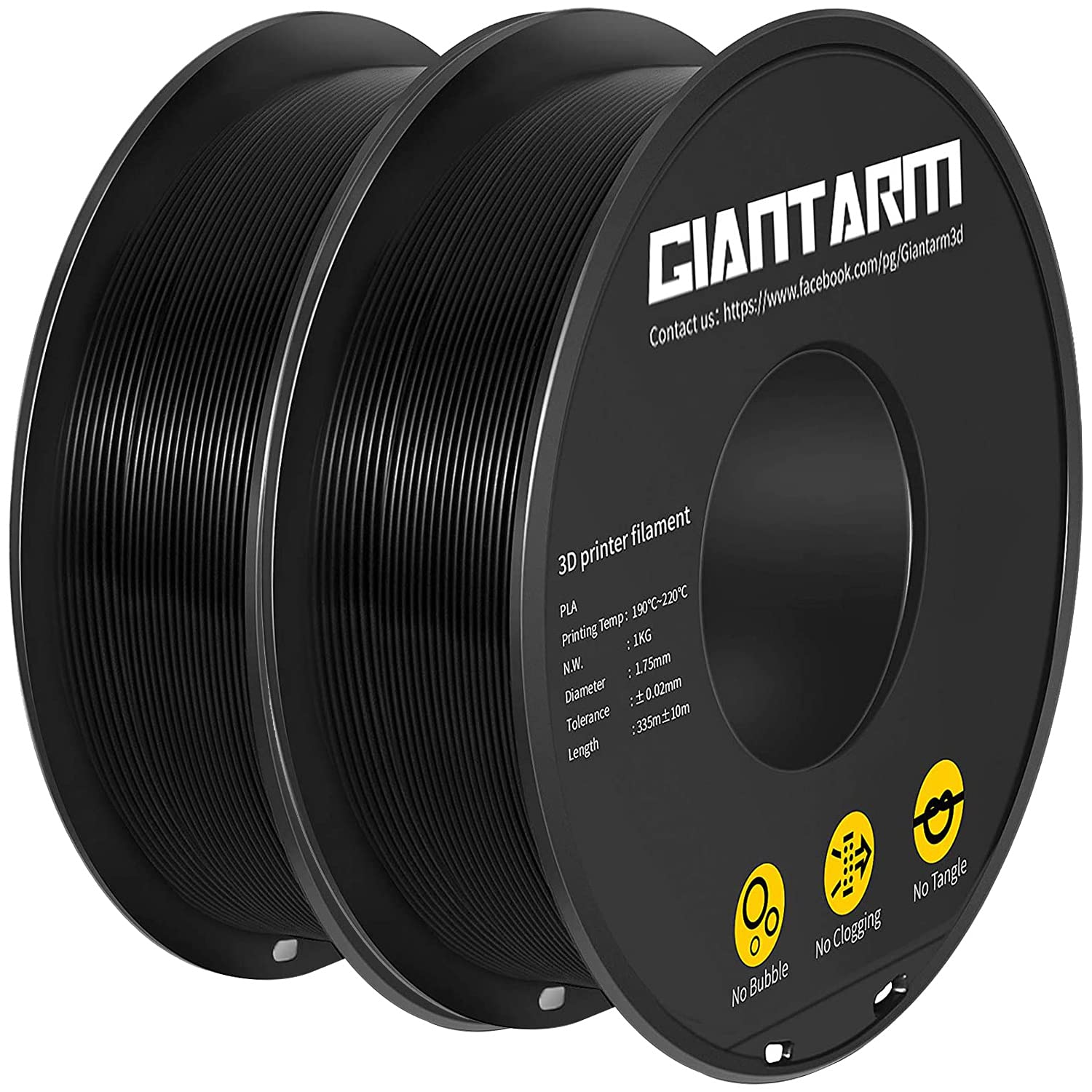 PLA Filament 1.75mm, GIANTARM Classic PLA 3D Printer Filament 2kg Spool (Black) — image 1