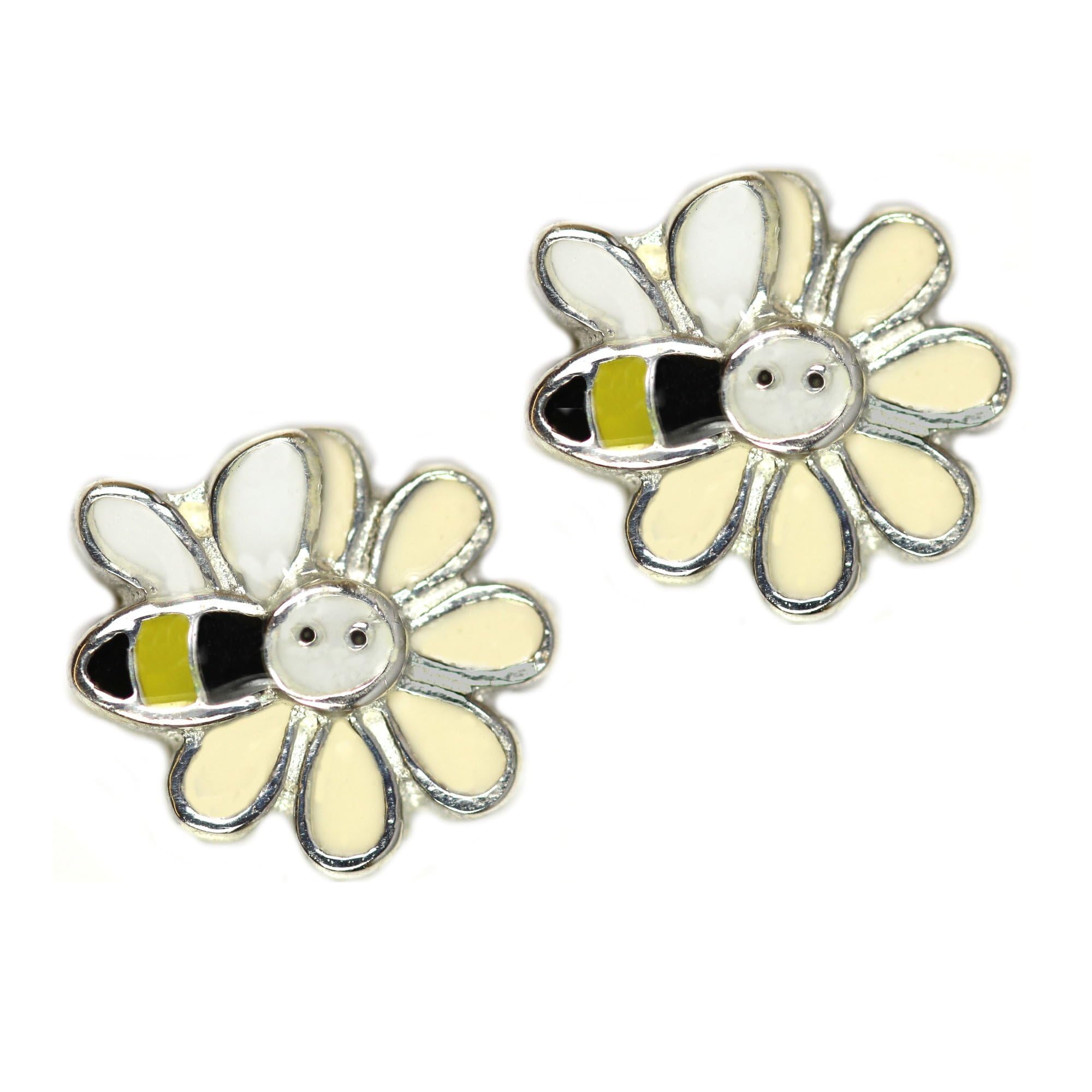 Arranview Jewellery Bee and flower childs stud earring in sterling silver.