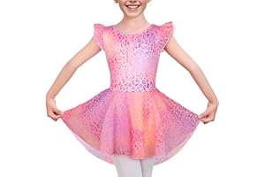 LUOUSE Elegant Girls Ballet Leotard with Skirt - Flutter & Ruffle Sleeves, Perfect for Dance & Gymnastics