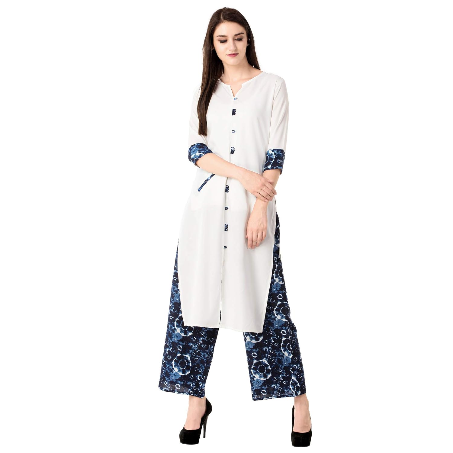 khushal k women's rayon solid kurta with palazzo set