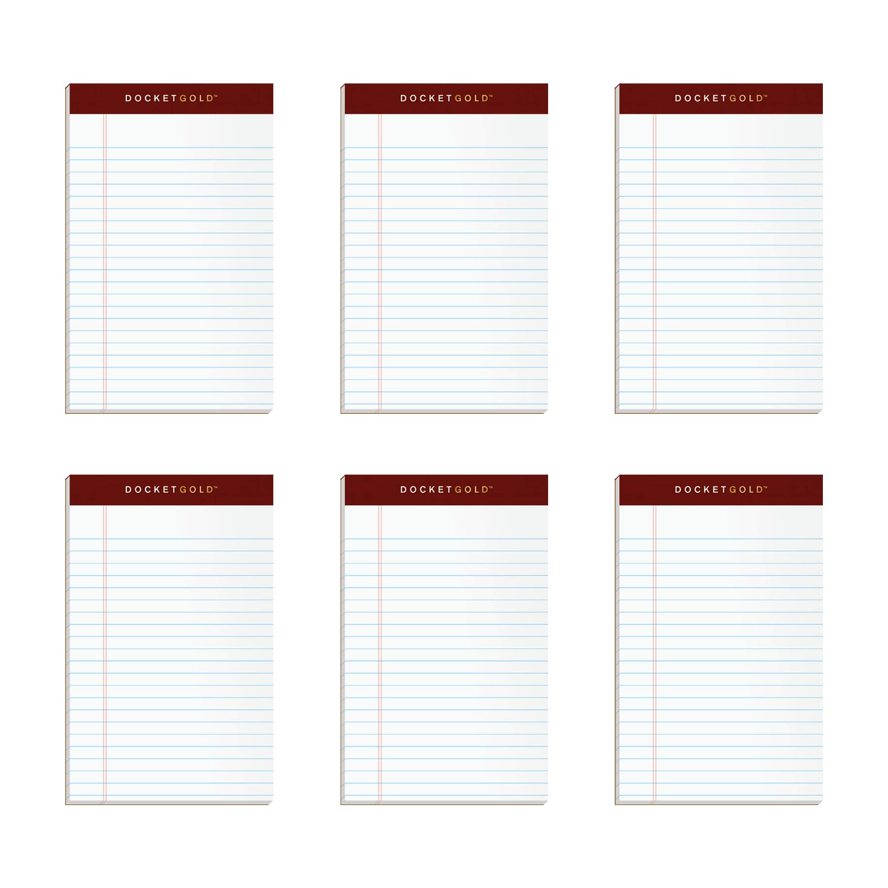 Tops Docket Gold Writing Pads, 5" x 8", Jr. Legal Rule, 50 Sheets, 6 pack (99705)