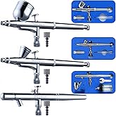 MEEDEN Airbrush Spray Gun Kit: 3 Pack of 0.25, 0.35, 0.5mm Needles Pre-Equipped Air Brush Paint Guns - Dual-Action Gravity Feeds and Siphon Feed for Model Nail Makeup Cake