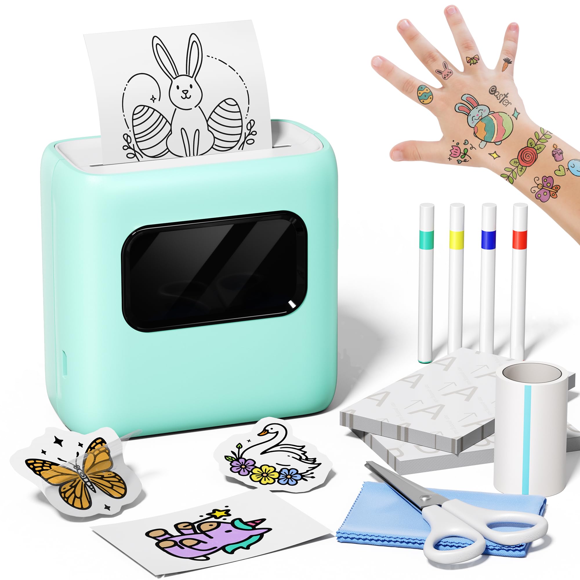 TATTMUSE Temporary Tattoos Maker for Kids, Arts and Crafts for Kids Age 5 6 7 8 9 10 with 40 Tattoo Papers & 4 Markers, Toys and Gifts for 11 12 Year Old Boys and Girls