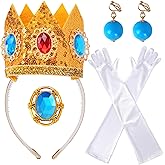 Goenb Princess Costume Accessories, 4 PCS Set of Princess Crown/Earrings/Gloves/Brooch Dress up for Women Girls