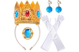 Goenb Princess Costume Accessories, 4 PCS Set of Princess Crown/Earrings/Gloves/Brooch Dress up for Women Girls