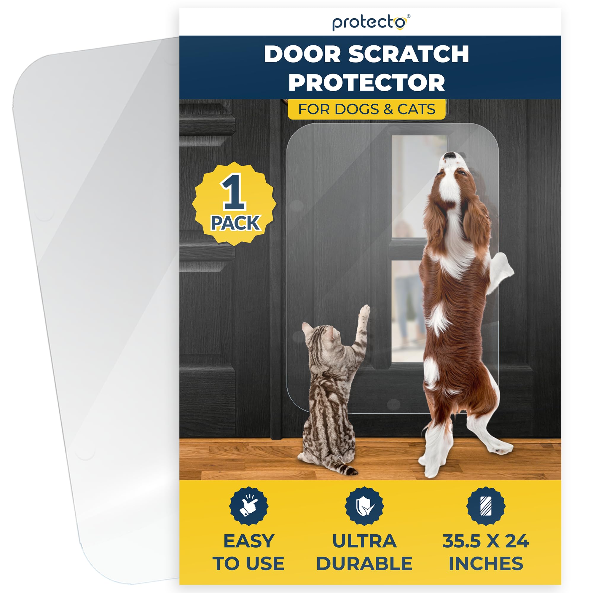 PROTECTO Ultra Durable Door Protector for Dogs – 90x60 cm Clear Cat Scratch Protector | Easy to Install Anti Scratch Door Guard for Dogs and Cats - Protection for Furniture, Walls and Windows