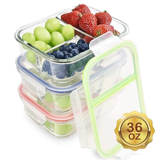 Renfo - Juego de 3 recipientes para comida de cristal, con tapa ...