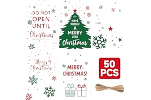 Anwyll Christmas Gift Tags with String - 50Pcs White Merry Christmas Name Tags for Gift Xmas to from Tag Have A Merry Little Christmas Tree Label Tag for Present Wrap Goodie Bags Holiday Party Favors