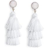 Me&Hz Colorful Layered Tassel Earrings Bohemian Statement Tiered Tassel Big Dangle Drop Earrings for Women Druzy Studs Valentine’s Day Gift
