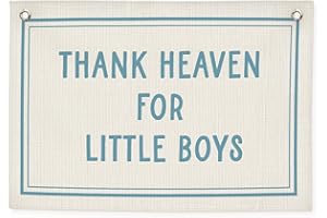CEBTHN Boys Nursery Decor – Thank Heaven for Little Boys Linen Banner, Baby Shower, Vintage Canvas Wall Hanging, Blue Baby Room Decoration, 20x30 Inch
