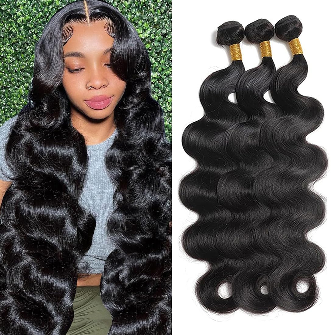 Human Hair Bundles Body Wave Bundles 14 16 18 Inch 100% Unprocessed Brazilian Quick Weave 3 Bundles Sew In Hair Extensions Natural Black Color — image 1