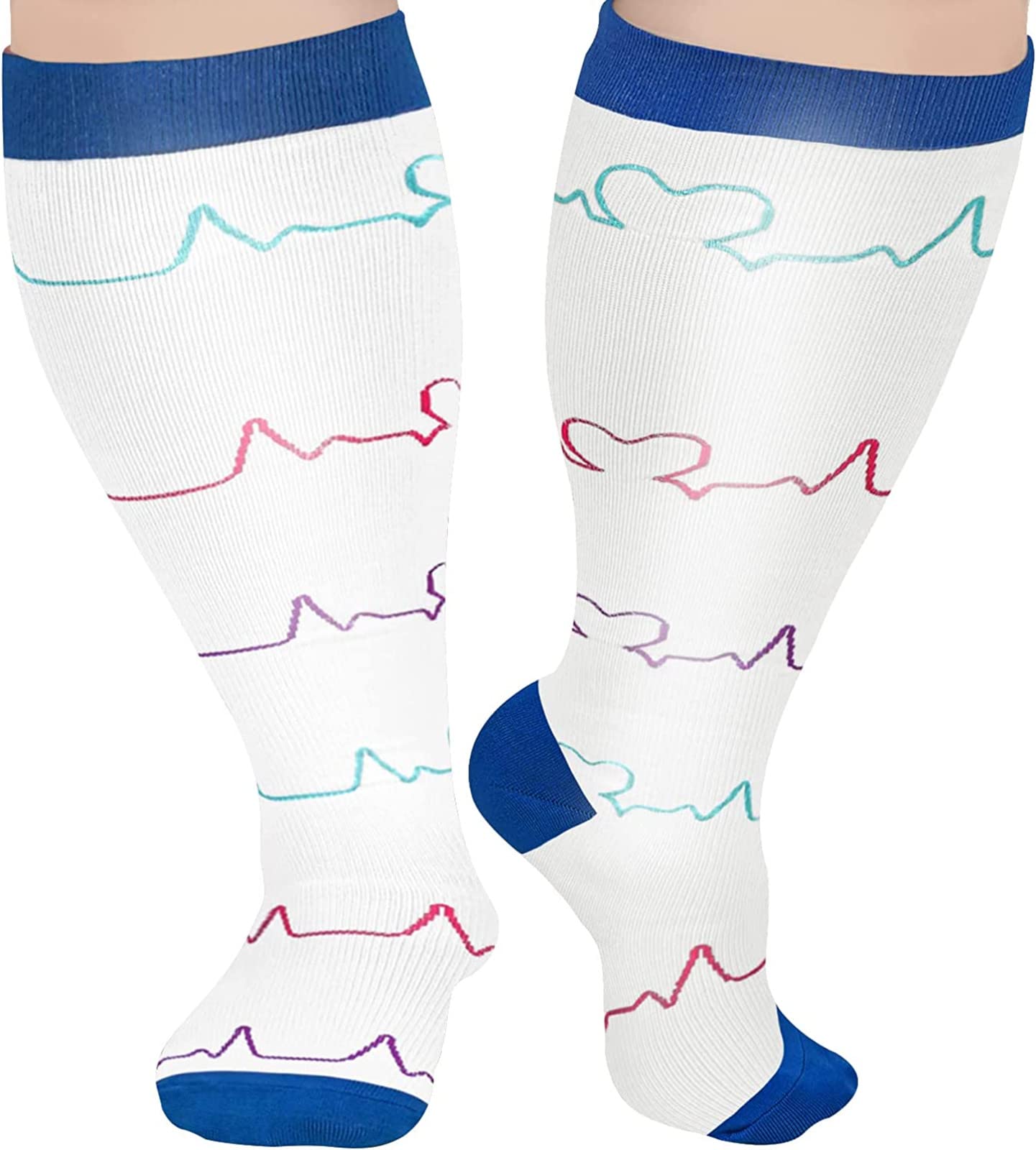 Cheeroyal 1 Pair Plus Size Compression Socks for Women and Men, 20-30mmhg Extra Large Wide Calf Knee High Stockings for Circulation Support (3XL, YS001-46)