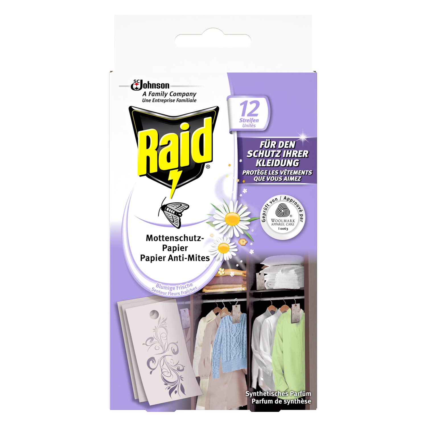 Raid Anti-Moth Paper - Fresh Flower Scent - Pack of 6 x 12 Units