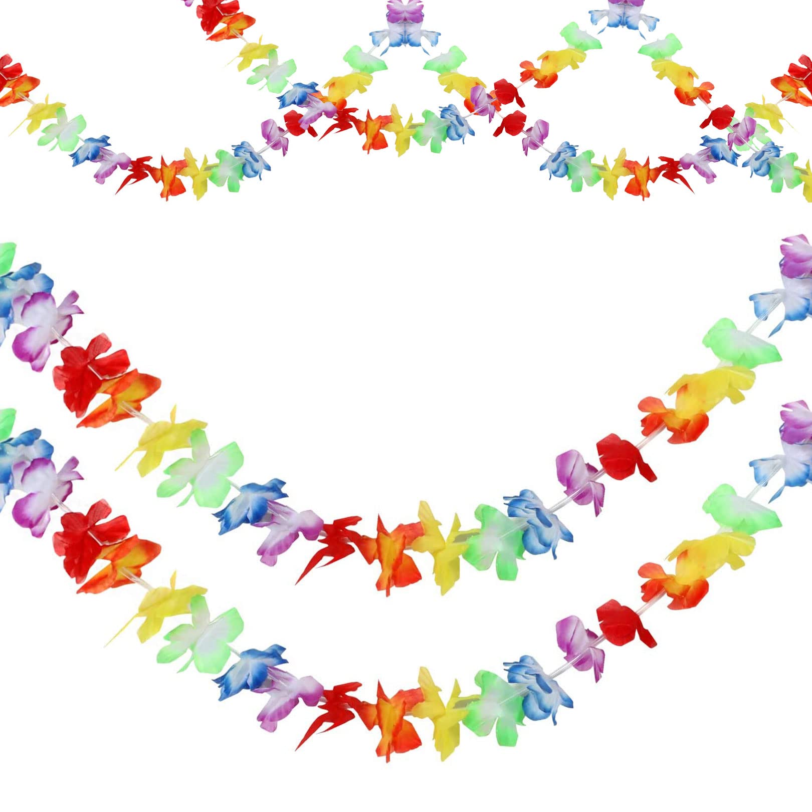 Wancala 4 Pack 10 Feet (3m) Hawaiian Luau Party Garland - Tropical Flower Lei Garland Party Decorations for Indoor Outdoor, Colorful Hawaiian Bunting for Beach Tiki Luau Party Hanging Decorations