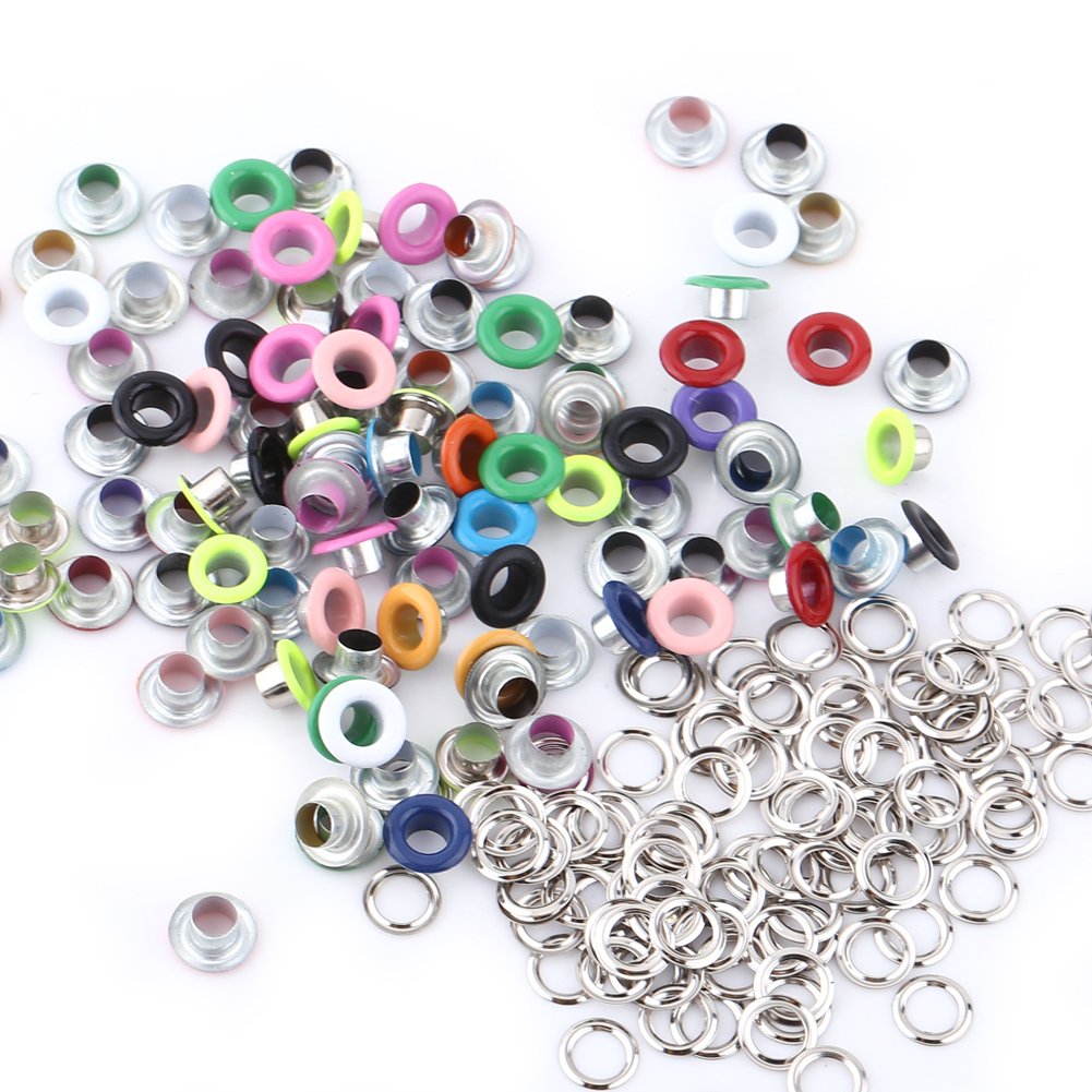 100 Sets Round Shape Metal Eyelets Grommets 5 mm Metallic Scrapbooking Eyelets Washers Buckle Leather Craft Apparel Bags Accessories(Mixed Color)