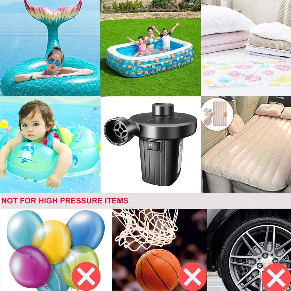 Focusky Electric Air Pump,Portable Quick-Fill Air Pump with 3 Nozzles,110V AC/12V DC, Perfect Inflator/Deflator Pumps for Pool Floats,Kayak, Inflatable Cushions, Air Mattress Beds, Swimming Ring: Sports & Outdoors