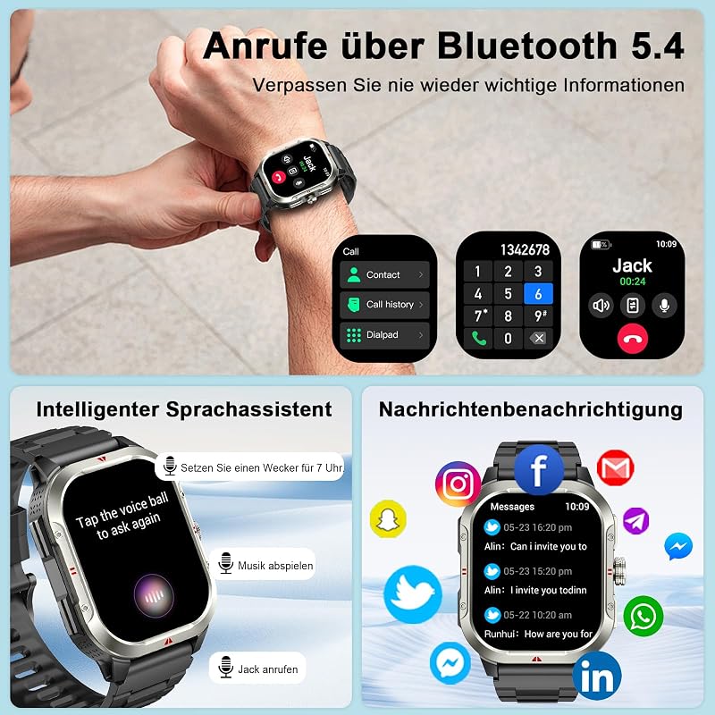 Smartwatch Herren mit GPS,2.06" HD Smart Watch mit Telefonfunktion