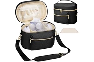 GDNasist Wearable Breast Pump Bag Compatible with Willow/Elvie/Medela/Momcozy, Portable Pumps Carrying Case for Nursing & Working Moms, Pumping Bag with Mat & Shoulder Strap, Black