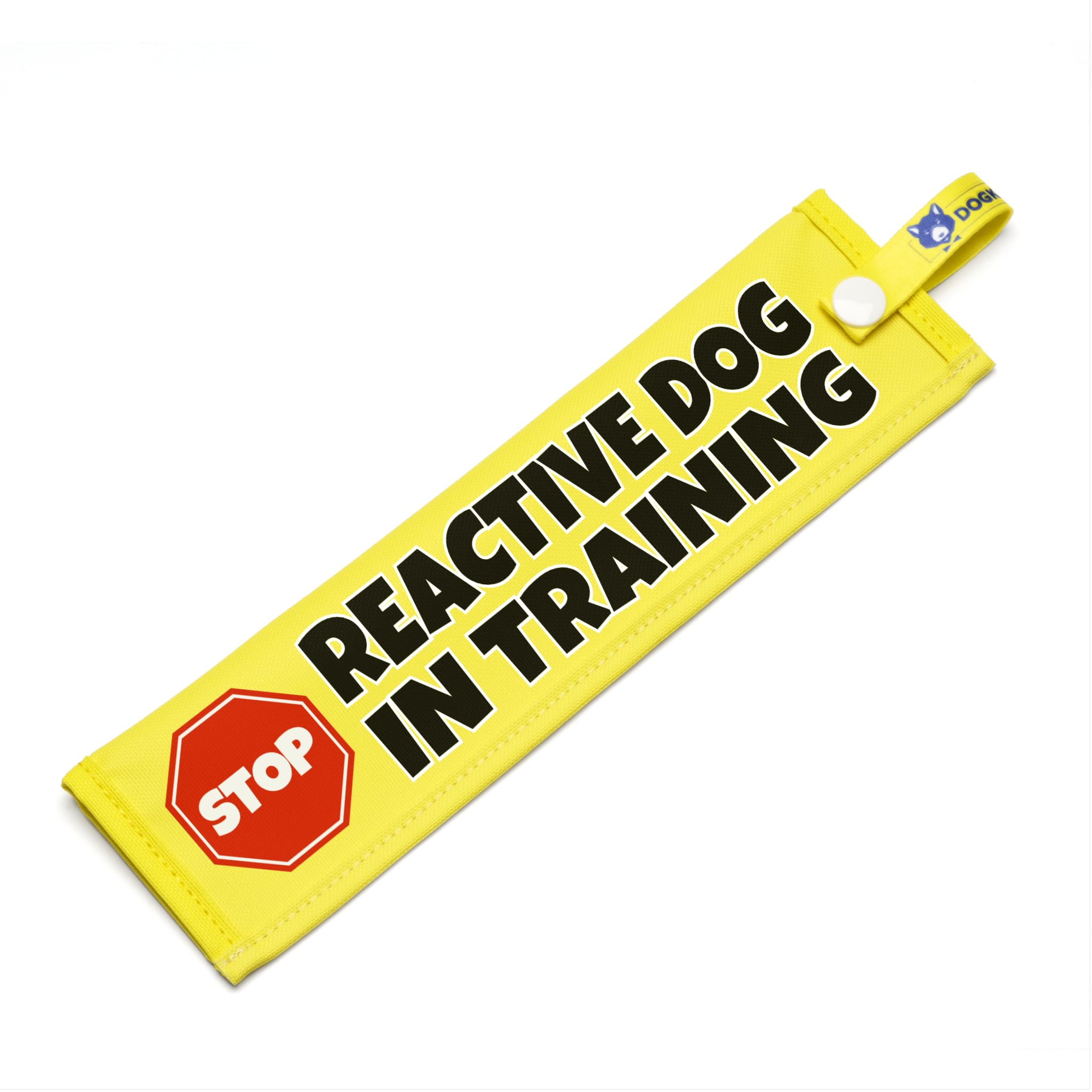 Reactive Dog in Training Lead Sleeve – High Visibility Warning Wrap for Dog Walks – Bright Yellow Double Sided Space Awareness Training Aid with Snap Attachment – Waterproof Durable Design