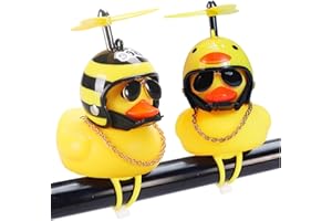 JEVA Rubber Car Ornaments Car Dashboard Decorations Squeeze Bicycle Horns with Propeller Helmet (yellow duck duck C)