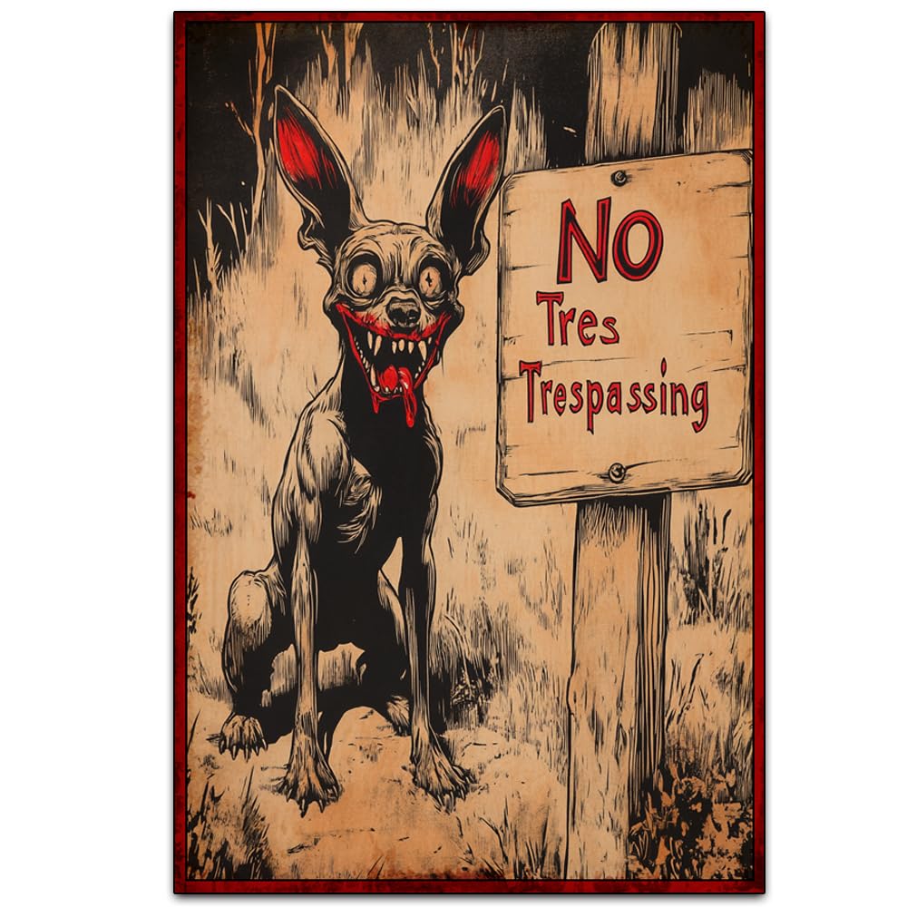 Photo 1 of No Trespassing Tin Signs, Retro Classic Zombie Gog Art Wall Decoration, Garage or Room Tin ?Painting Artwork, Original Vintage Design Tin Metal Wall Art Print Poster