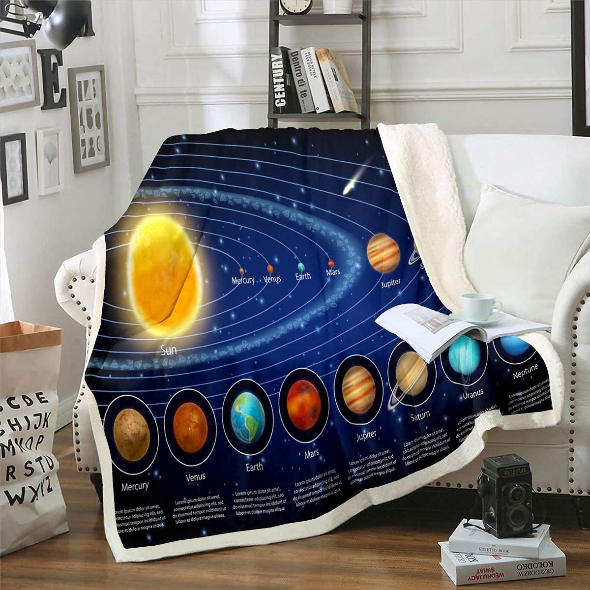 Solar System Galaxy Outer Space Fleece Throw Blanket for Kids Boys Girls Universe Planets Plush Blanket Astronomy for Sofa Bed 40x50 Inch