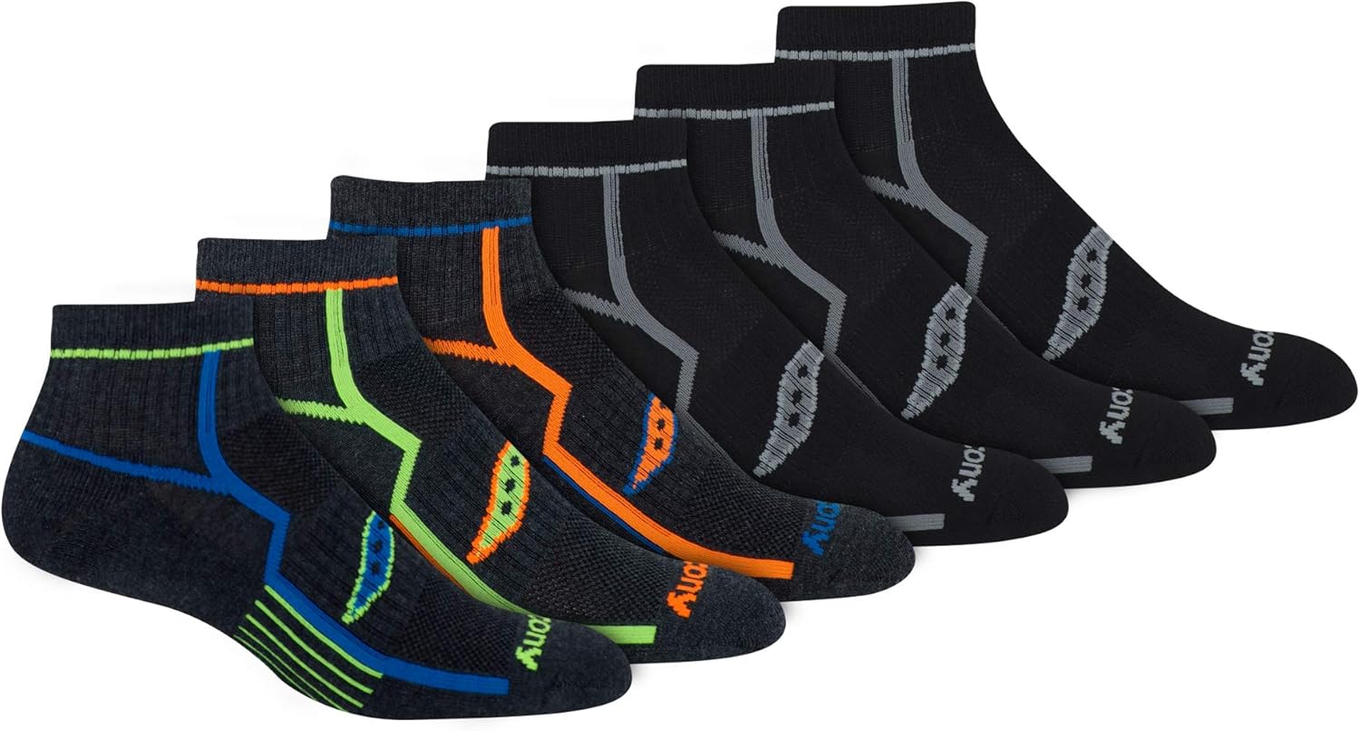 Saucony Men's Multi-Pack Bolt Performance Quarter Socks, Grey (6 Pairs), Shoe Size: 8-12: Clothing