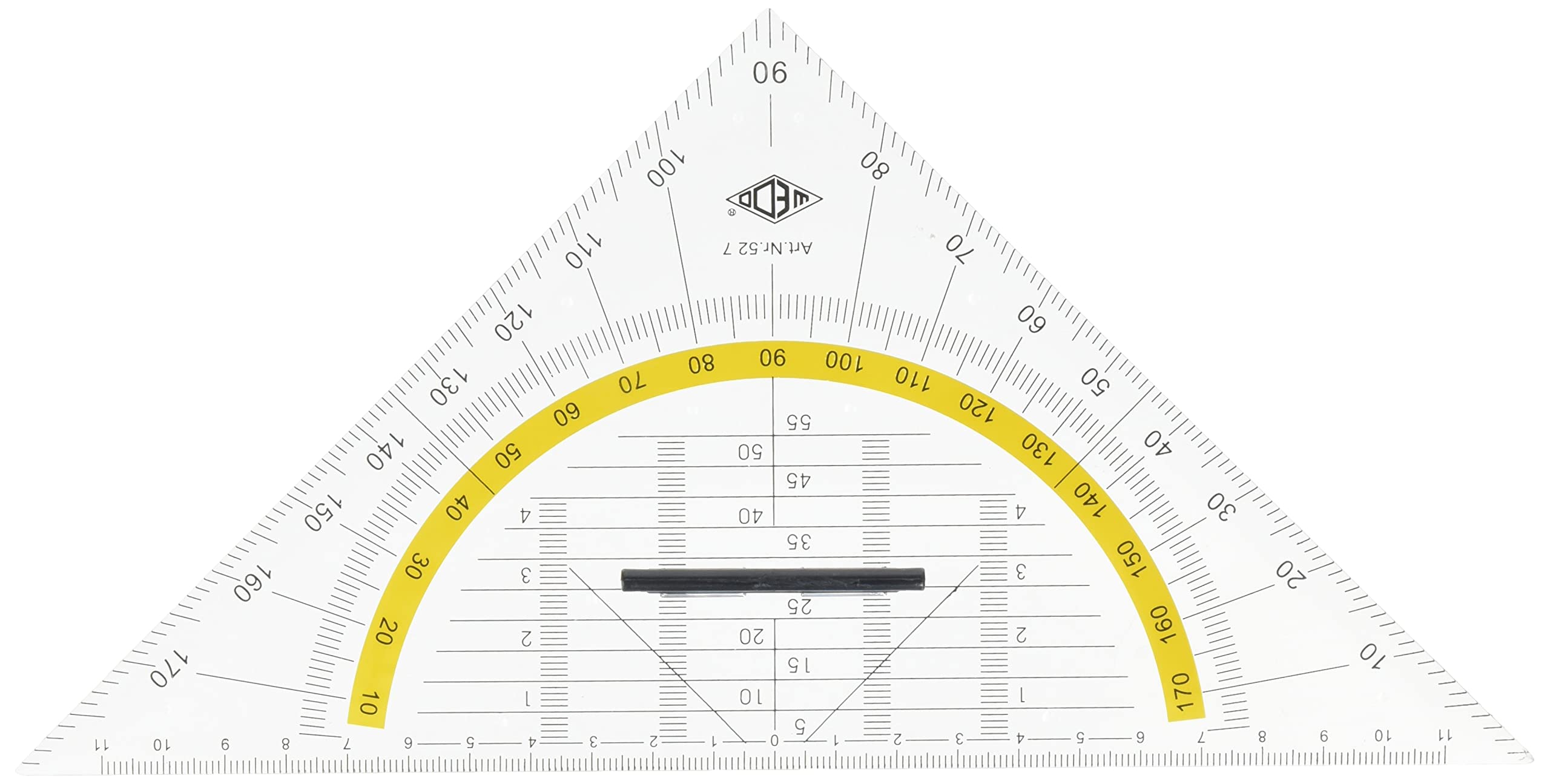 Wedo 527 Geometry Set Square Drawing Drafting Triangle Plastic Hypotenuse with Removable Handle, 25 cm, Transparent