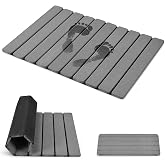 Stone Bath Mat for Bathroom, Quick-Dry Diatomaceous Earth Stone Drying Mat for Bathroom, Foldable Non-Slip Rubber Base, Shower Mat Outside Shower, Easy to Store, Easy to Clean (Gray 24"&times;16" &amp; 8"x4")