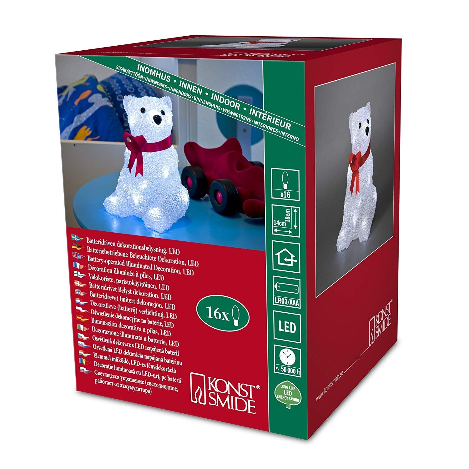 Konstsmide 6159-203 LED Baby Bear/for Indoor Use (IP20) / Battery Operated: 3xAAA 1.5V (excl.) / 16 Ice White Diodes