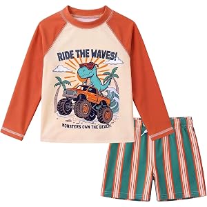 Toddlers and Baby Boys Rash Guard Swim Set for Boys Long Sleeve Bathing Suits with Swim Trunks Two Piece Swimwear
